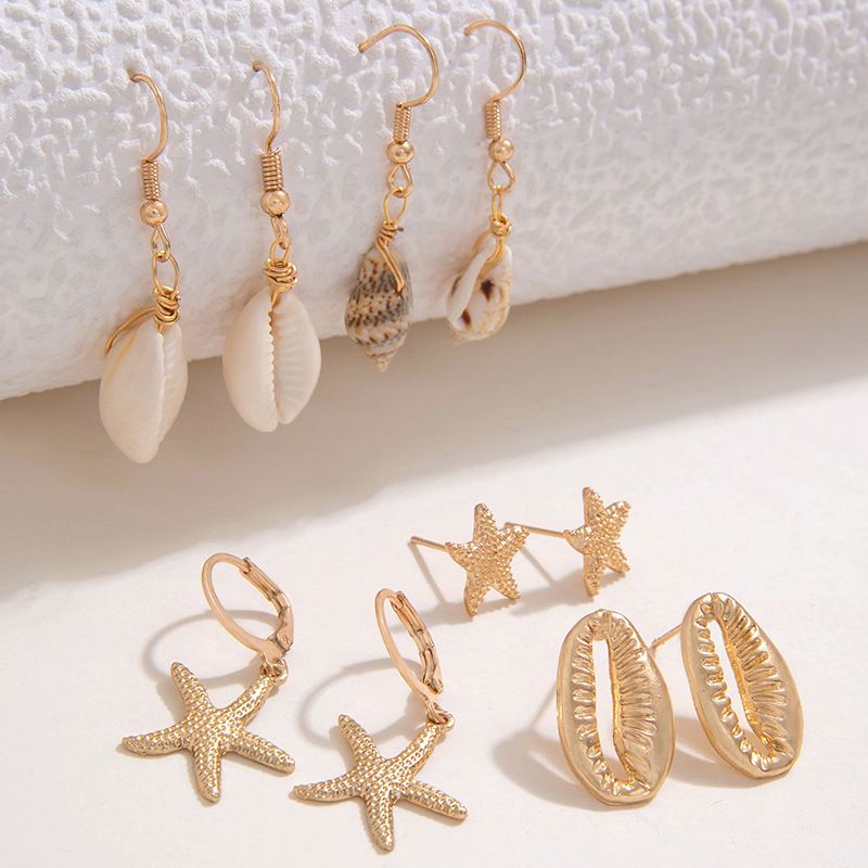 Böhmische Muschel-Seestern-Ohrring-Set, Strand-Stil, Muschel-/Jakobsmuschel-Ohrringe, baumelnder Schmuck für Frauen_voghion.com