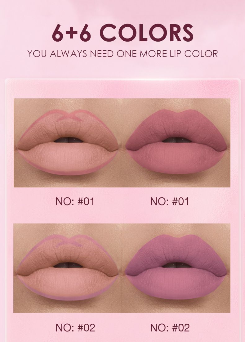 Mattes Lippenstift- und Lipliner-Set, 6 samtig-matte, flüssige Lippenstifte und 6 passende, glatte Lipliner-Lippen-Make-up-Sets, lang anhaltende Lippenstifte als Geschenkset_voghion.com