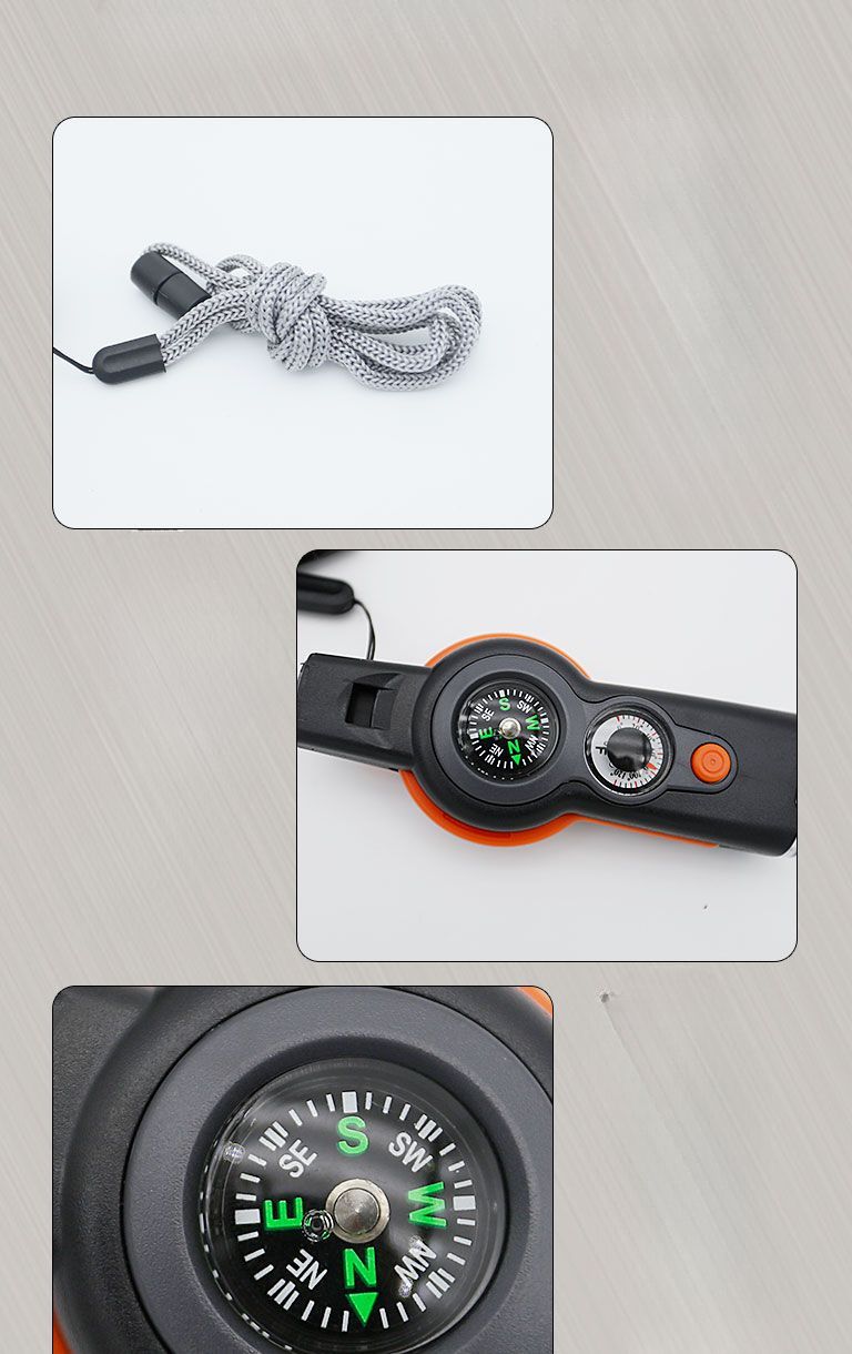 Outdoor Multi-Function 7-in-1 Survival Lifesaving Whistle With LED Light Thermometer Compass_voghion.com