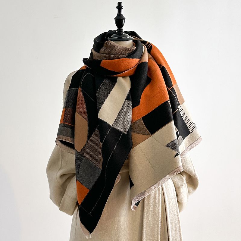 Women's Trendy High-End Elegant Scarf Cashmere High-Value Design Geometric Print Shawl_voghion.com