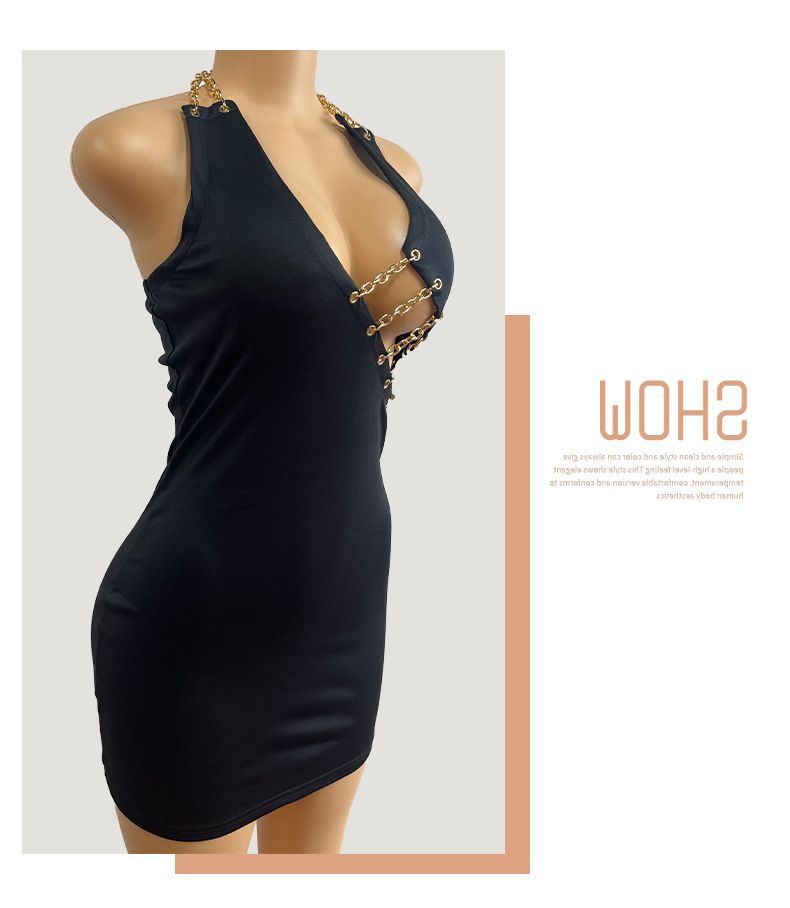 Abito da sera con scollo a catena di alta qualità, abito da sera sexy con scollo a V che abbraccia i fianchi, puro desiderio di mostrare la figura, abito senza schienale_voghion.com