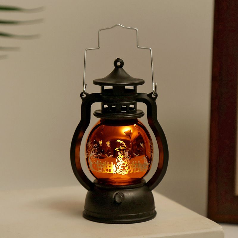 Vintage Halloween Laser Pumpkin Lantern - Witch, Skull & Pumpkin Design, Decorative LED Oil Lamp For Party, Bar & Home Decor_voghion.com