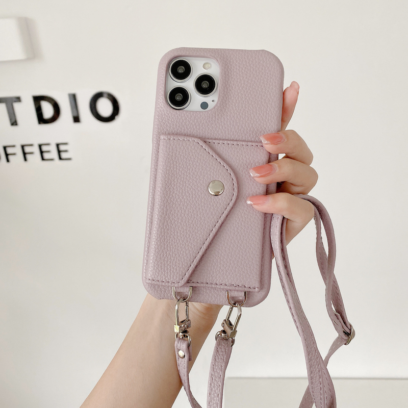 Mobile phone case card holder cross-body mobile phone case suitable for iPhone15 mobile phone case Apple 14promax pebbled pattern mobile phone case_voghion.com