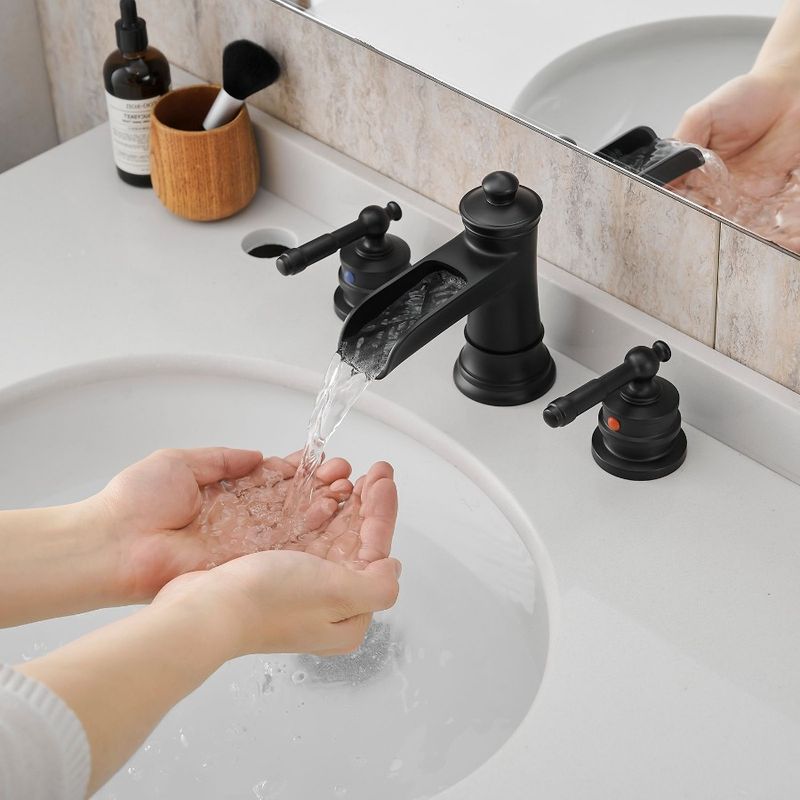 Diffuso con leva del rubinetto 8 rubinetto doppio lavandino lavandino per maniglia bagno vasca 3 rubinetti foro nero fino a pollici scarico pop bagno_voghion.com