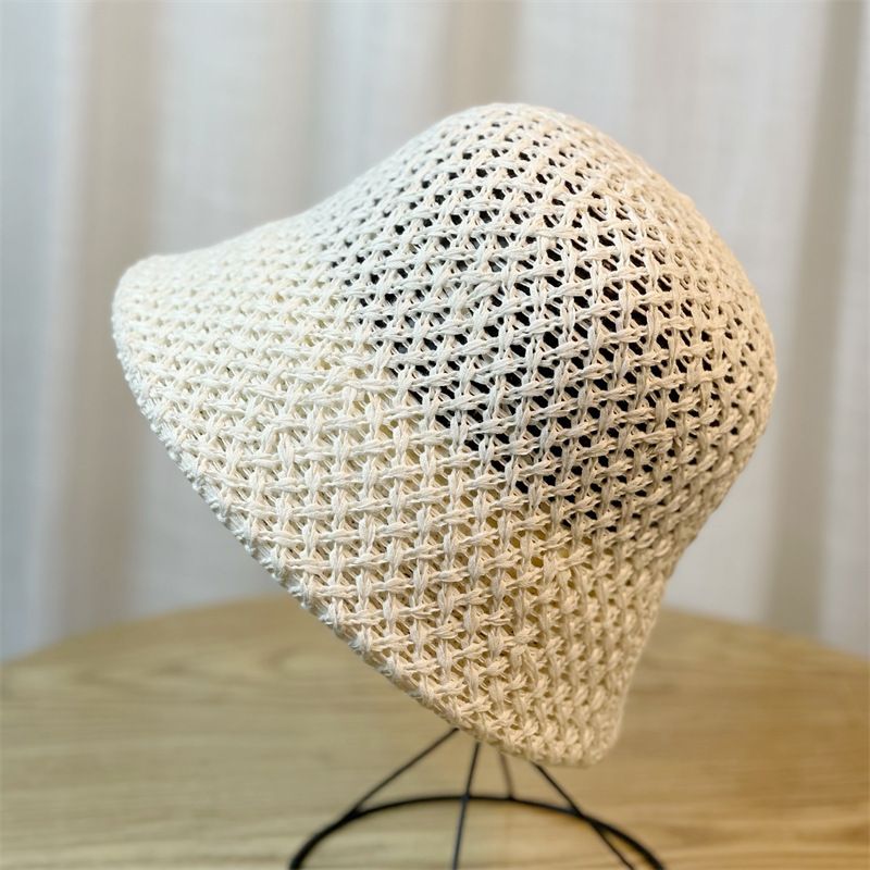 2024 Spring/summer New Korean Version of Niche Knitted Fisherman Hat Women's Hollowed Out Basin Hat Plain and Versatile Bucket Hat_voghion.com