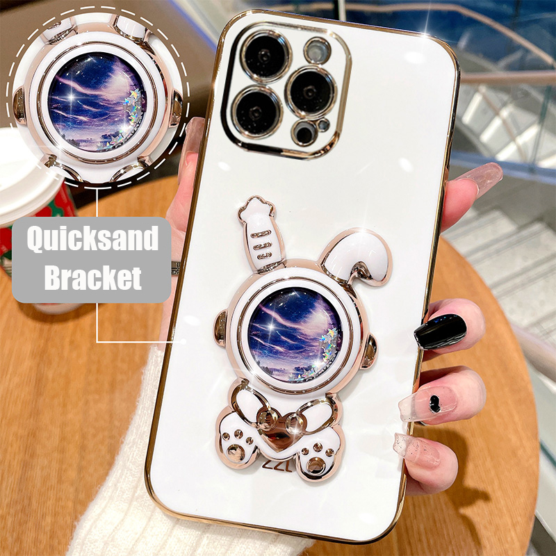 Love Heart Rabbit Quicksand Stand Case for iPhone 11 12 13 14 Pro Max Mini 7 8 Plus Xs Max Xr X Glitter Folding Bracket Cover_voghion.com