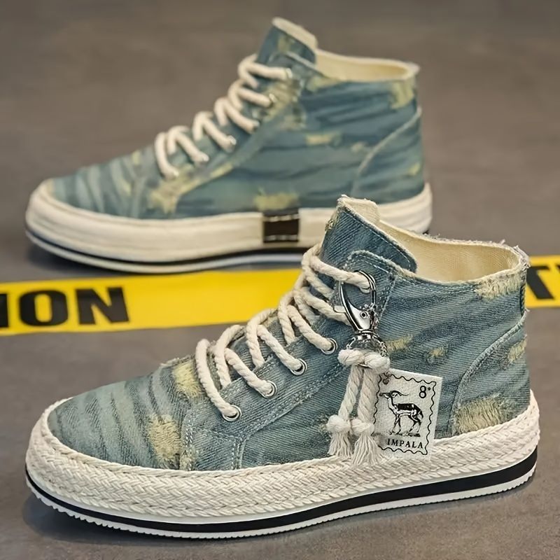 Mens Retro Canvas High Top Skateboard Shoes - Comfy Non-Slip Lace Up Sneakers with Breathable Upper Durable PVC Sole for_voghion.com