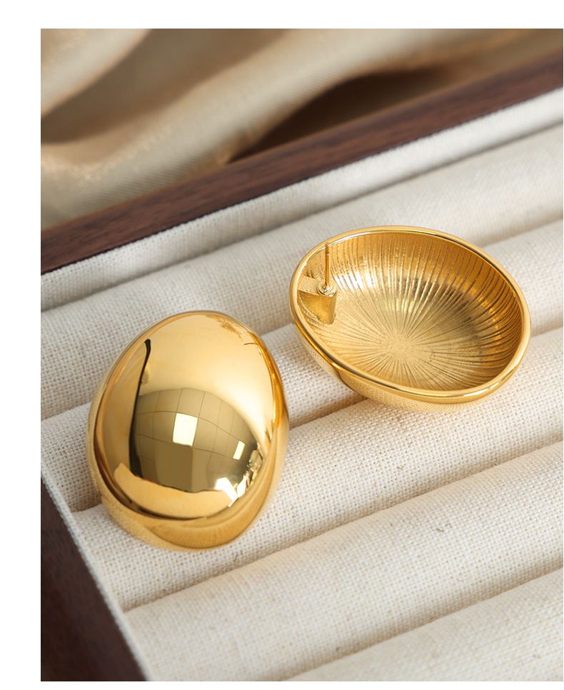 Orecchini ovali placcati in oro, semplici e lisci, in acciaio al titanio, di alta qualità, di design europeo e americano, accessori alla moda per le donne_voghion.com