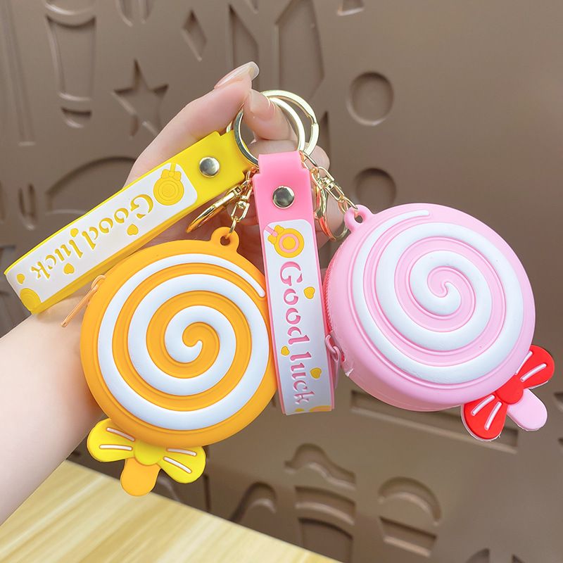 Mini chaveiro de silicone com pingente de rosquinha colorida, chaveiro de pirulito de desenho animado, decoração de mochila_voghion.com