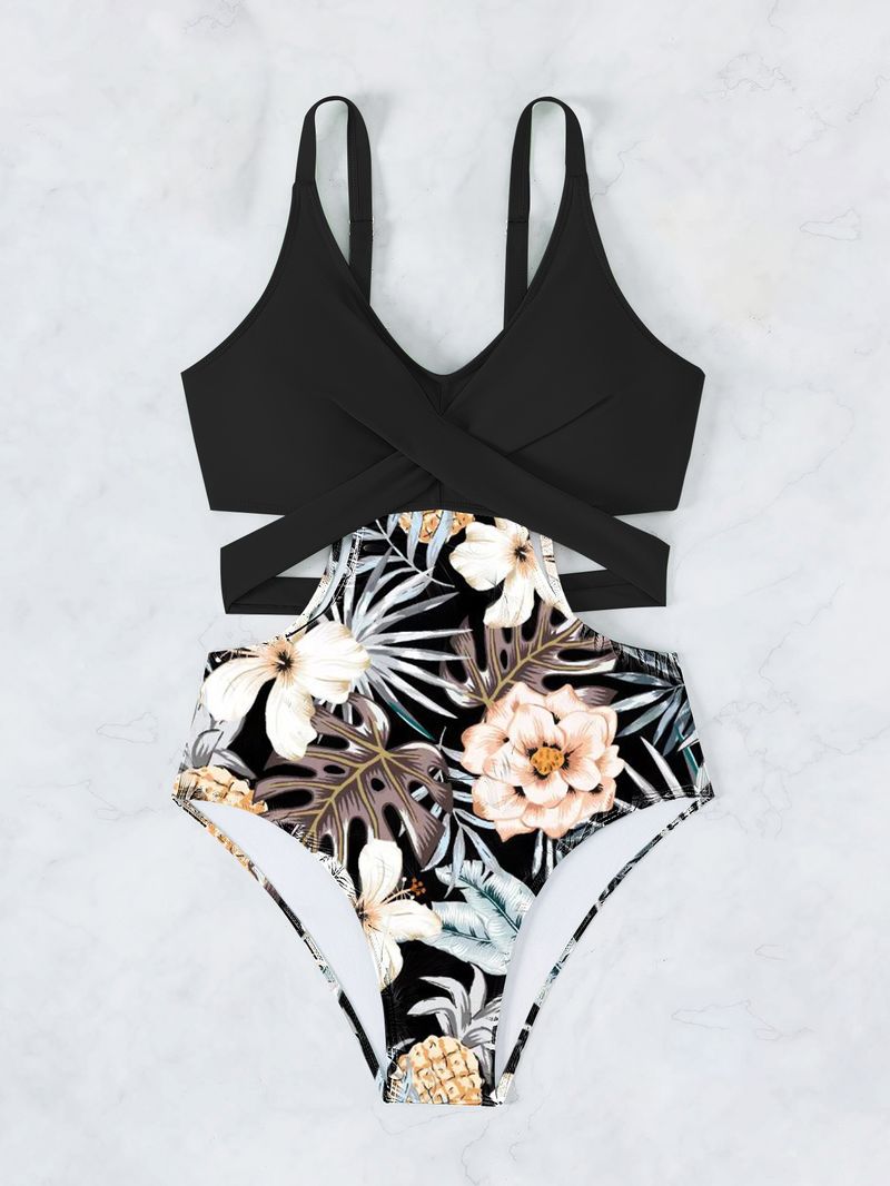 Maillot de bain une pièce sexy en dentelle ajourée imprimée pour femme_voghion.com
