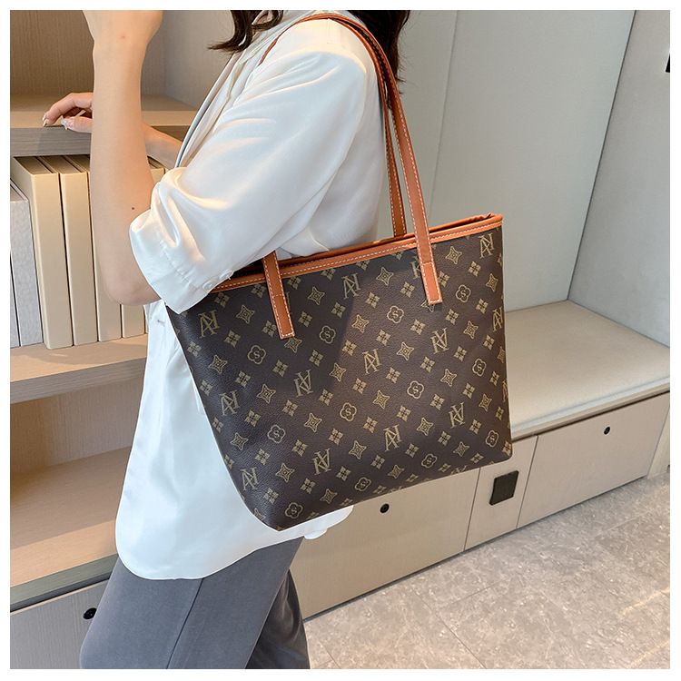 Textura moda feminina nova 2024 capacidade completa impressão carta grande tote casual mãe bolsa de ombro único grande_voghion.com
