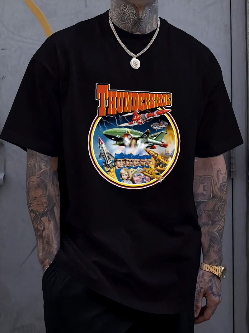 Maglietta da uomo Thunderbirds, film di fantascienza anni '60, taglia S-2XL, elegante, grafica leggermente estiva, versatile, da indossare tutti i giorni, streetwear e comoda._voghion.com