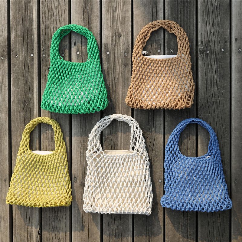 Cute Handheld Fresh Beach Straw Bag Color-Block Woven Strap Lined Handbag_voghion.com