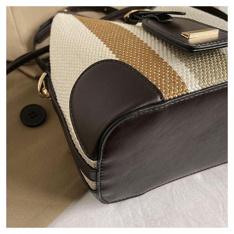 Sacs seau pour femmes, sac seau portable à rayures de couleur contrastée, sac à bandoulière tendance pour femmes_voghion.com