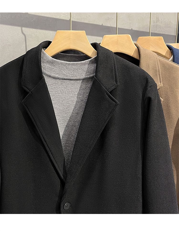 Men’s Korean-Style Wool Blend Suit Jacket – Autumn & Winter Casual Blazer, Slim Fit, Office & Smart Casual (Black/Grey/Brown/Blue/Khaki, S-4XL)_voghion.com