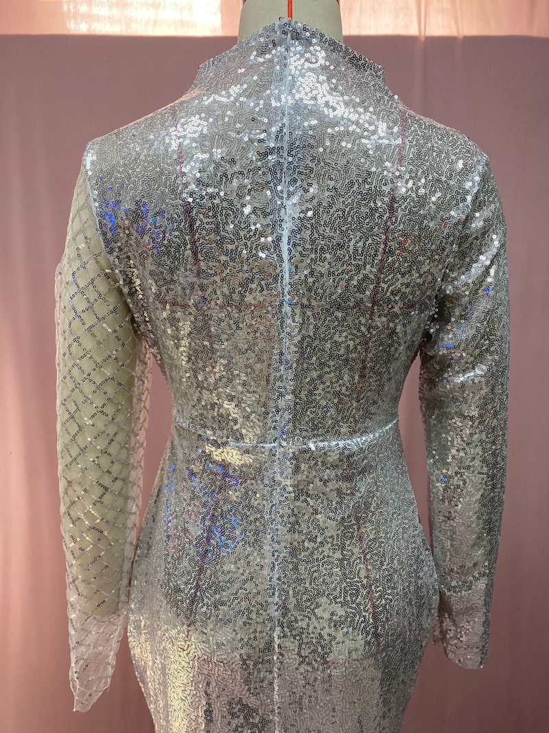 Rochie de damă fără bretele, cu guler rotund, temperament subțire, în formă de S, cu paiete, pentru femei_voghion.com