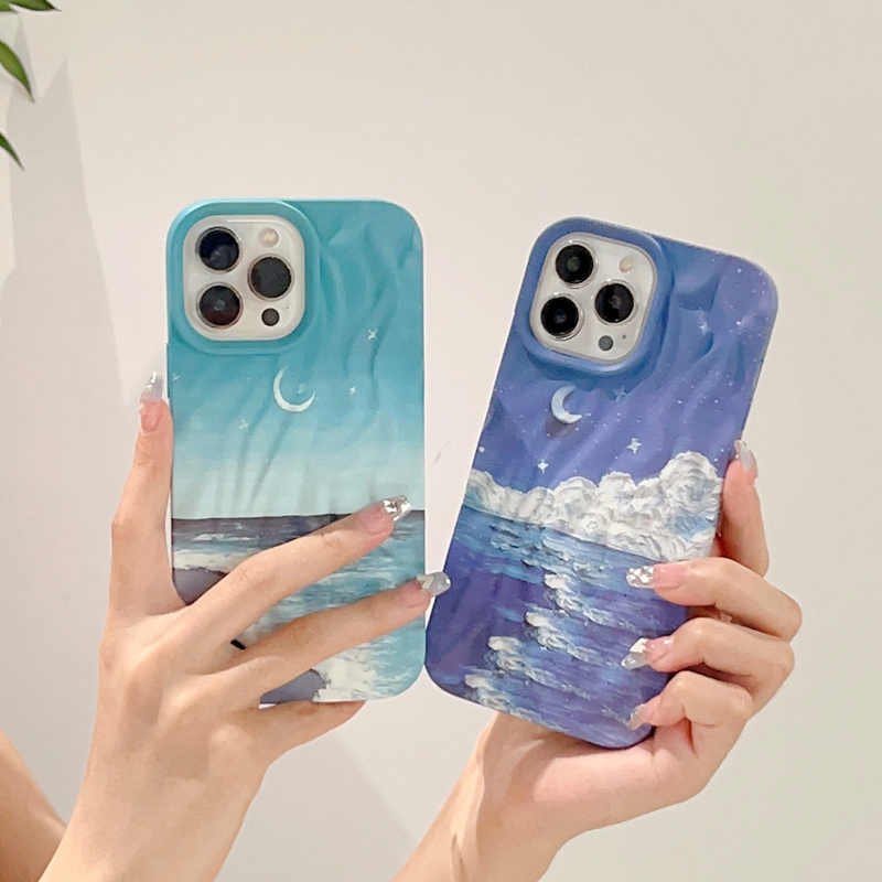 Handyhülle Wellenmuster Stärenhimmel a Mier gëeegent fir iPhone 14 Apple 15promax Handyhülle Skin Feel 13 Waasser Sticker 12_voghion.com