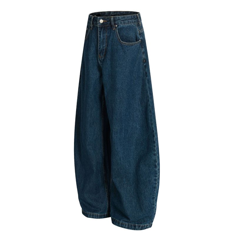 G6875 American Trendy Neutral Street Retro Nostalgic Blue Design Loose Men's Washed Scimitar Jeans_voghion.com