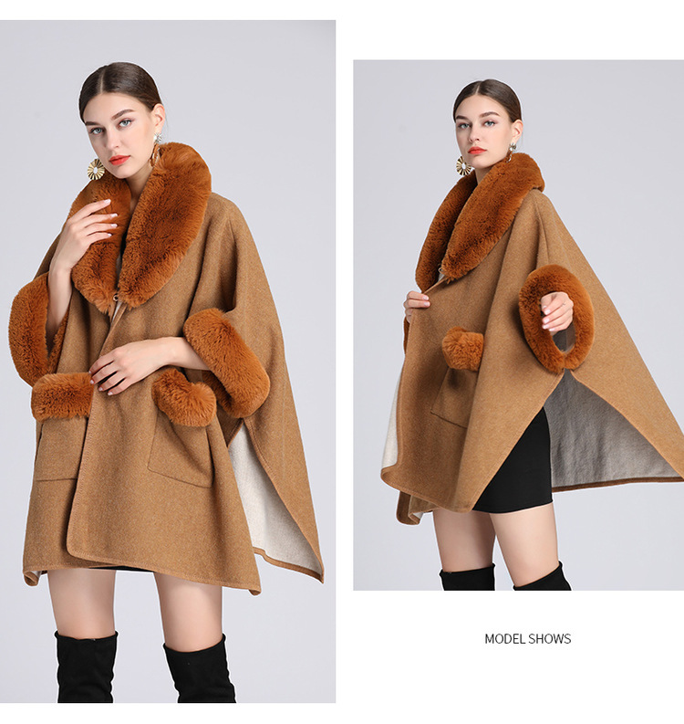 Damenkleeder Imitatioun Rex Kanéngchenpelzkragen Schal Mantel Grouss Gréisst locker Wollmantel Cardigan fir Fraen_voghion.com