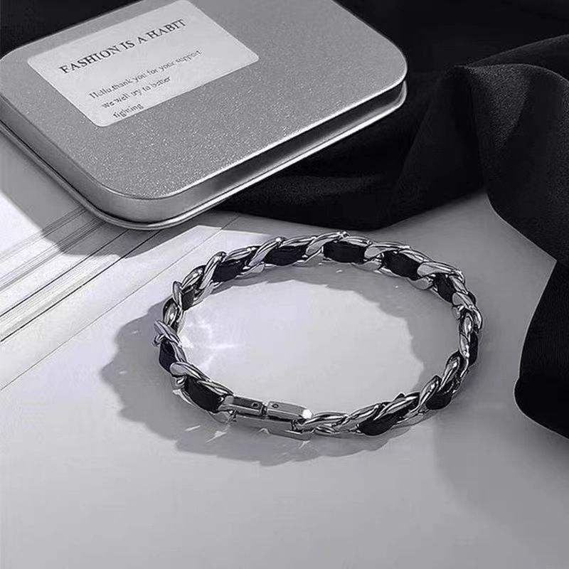 Titanium Steel Leather Design Bracelet Men's High Grade Stainless Steel Men's Bracelet Hip Hop Boy's Jewelry_voghion.com