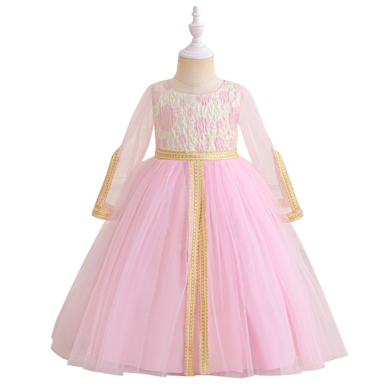 New Southeast Asian Children's Robe Embroidered Dress Girls Mesh Long Sleeve Catwalk Wedding Dress_voghion.com