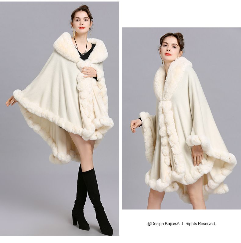 Eleganter Damen-Cape-Mantel mit Kunstpelzkragen – Übergroßer Strickjackenschal für Winter, Frühling und Herbst_voghion.com