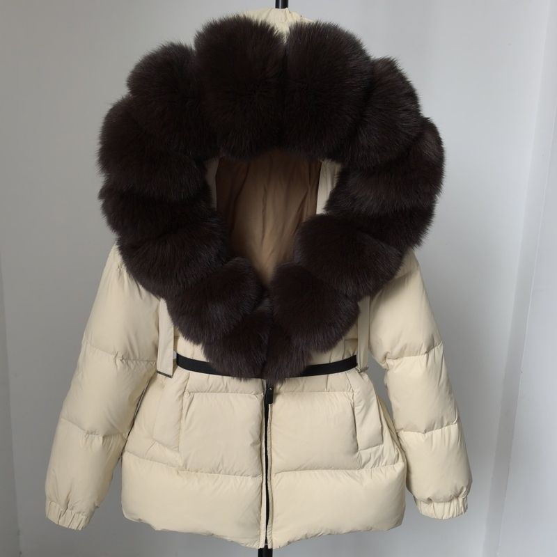 Piumino di alta qualità per donna, stile giapponese e coreano, piumino invernale di alta qualità, lunghezza media, spessore e vita sottile, in pelliccia di volpe_voghion.com