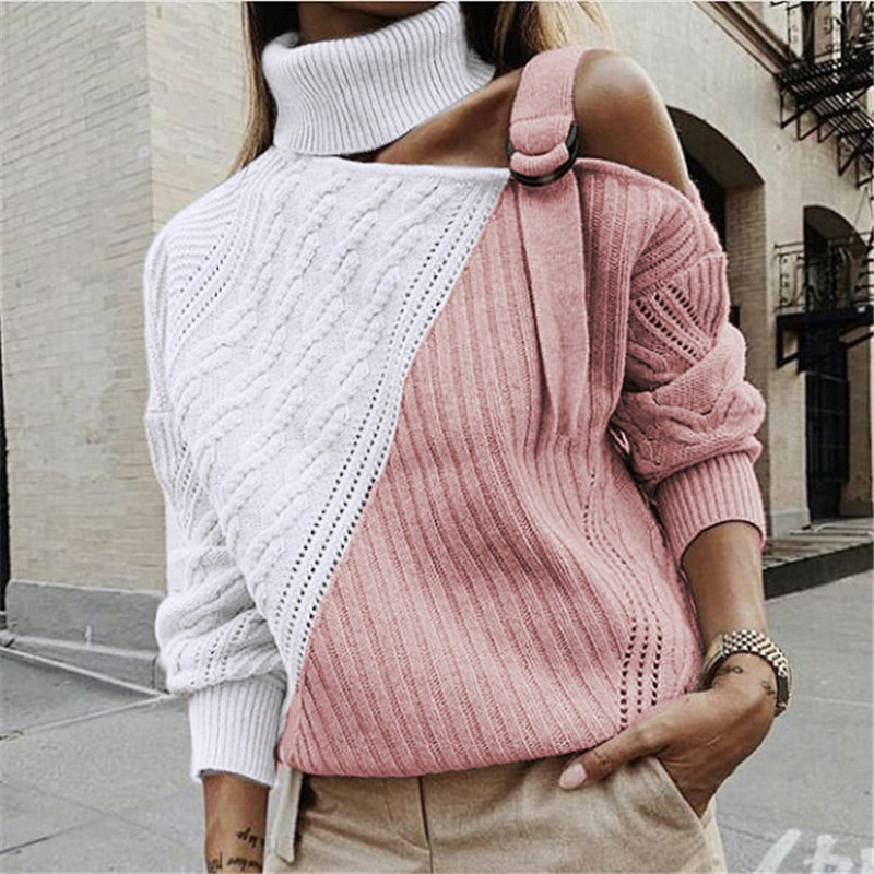 Dames coltrui mode herfst en winter stiksels gebreide trui damesjurk_voghion.com