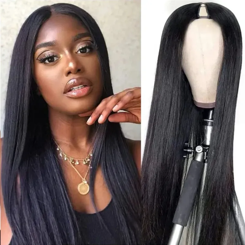 Peluca de cabello humano liso con densidad de 180 en forma de V, peluca brasileña en oferta, peluca completamente hecha a máquina para mujeres_voghion.com