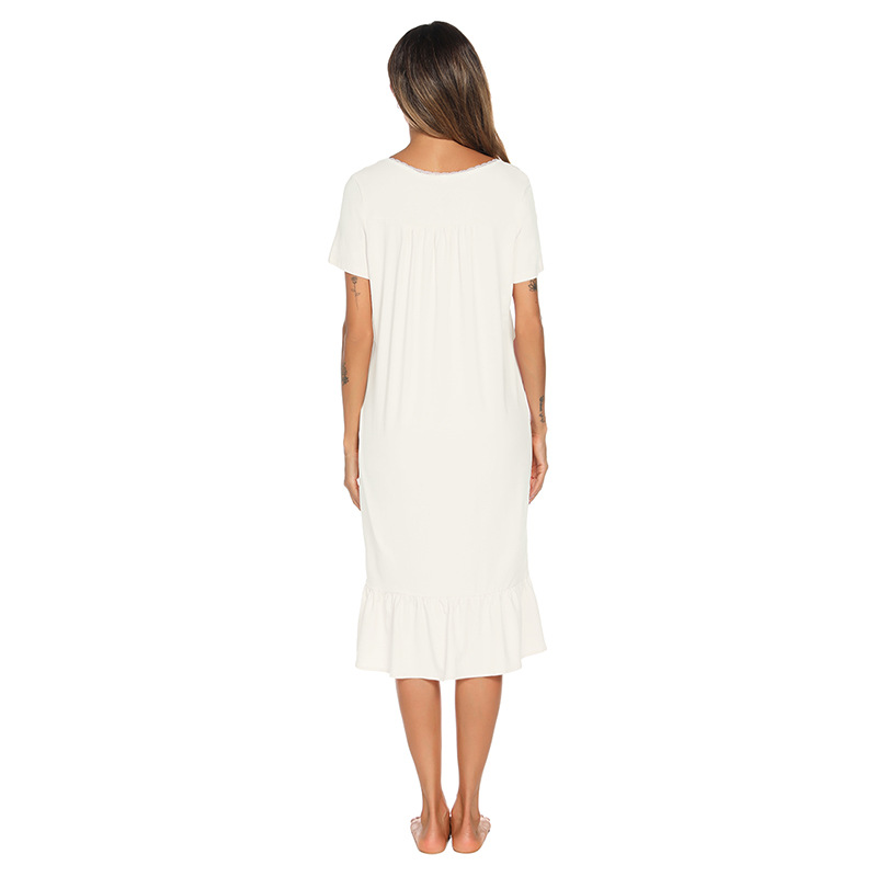 Damenbekleidung kurzärmliges Nachthemd aus Baumwolle mit langem Rock, weiblicher Sommerpalast-Stil, süße Prinzessin, niedlich, lose, große Größe, Pyjama_voghion.com