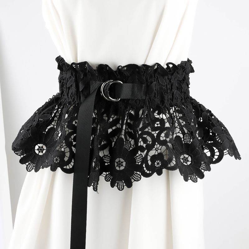 Cintura larga in pizzo testurizzata per donna, cintura elastica in vita, versatile capospalla, abito decorativo con un senso del design_voghion.com