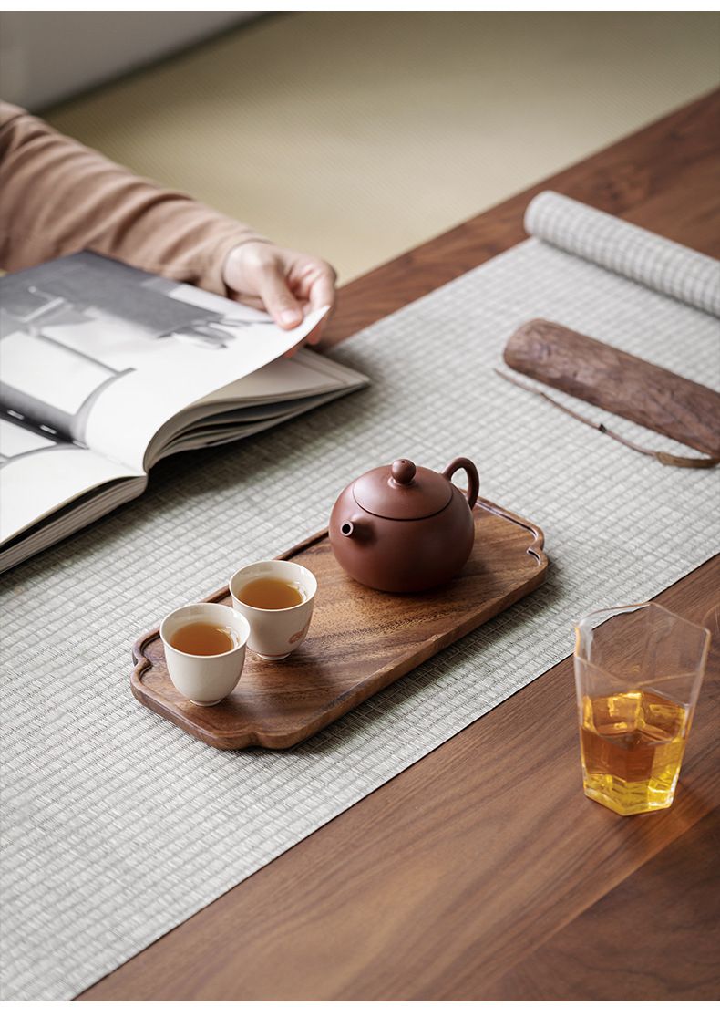 Ensemble de plateaux de service à thé en bois de noyer – Élégant ensemble de style chinois multi-tailles et formes pour la cérémonie du thé, les desserts et les collations_voghion.com