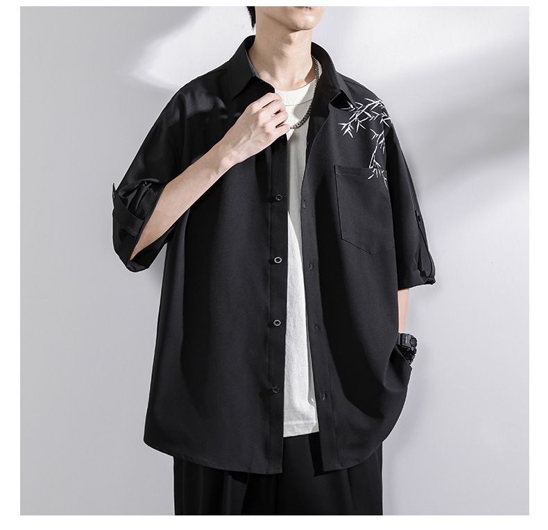 Camicia bianca a maniche corte, giacca da uomo alla moda in seta ghiacciata ad asciugatura rapida, camicia a maniche a 7 quarti, estate_voghion.com