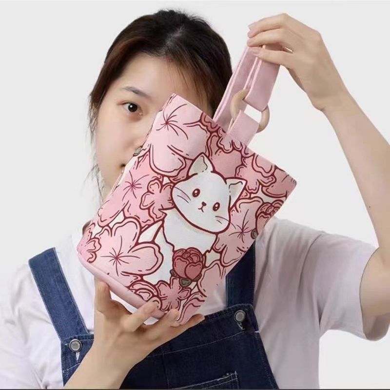 Borsa a secchiello con illustrazione INS, piccola borsa a tracolla in tela, per snack, per le gite_voghion.com