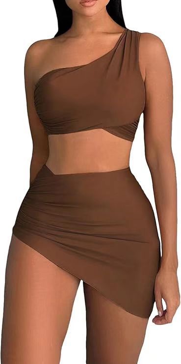 Damenbekleidung Badeanzug Split Bikini Einfarbig Einschultriger Badeanzug Weibliches Stückset_voghion.com