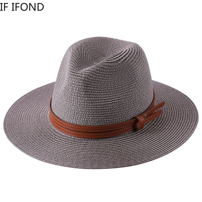 Nuovi arrivi 56-58-59-60CM Nuovo cappello Panama naturale morbido in paglia a forma di estate da donna/uomo con tesa larga e protezione UV da spiaggia Fedora_voghion.com