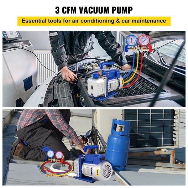 3CFM 1/4HP Single Stage Air Vacuum Pump HVAC R134a R12 R22 R410a A/C Refrigeration Kit AC Manifold Gauge R134 Can Tap Included Carrying Tote_voghion.com