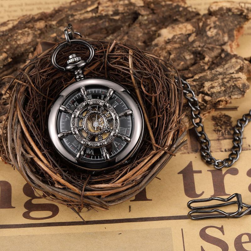 New Large Hollow Round Carved Roman Numerals Lace Mechanical Pocket Watch Model_voghion.com