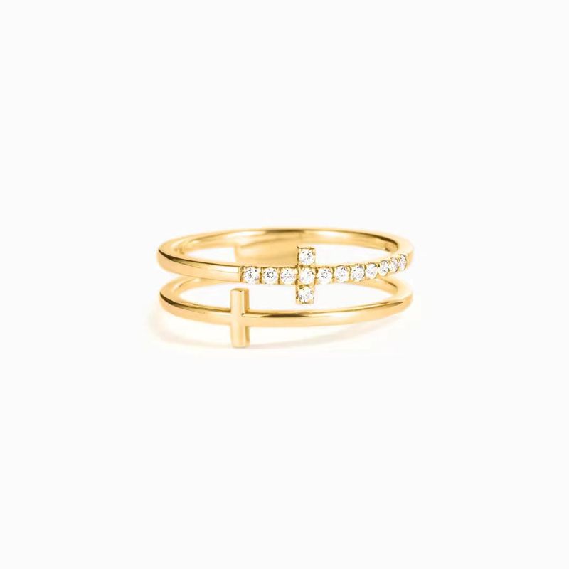Women's Jewelry Double Cross Cubic Zirconia Ring In Sterling Silver Minimalist Elegant Stackable Band For Everyday Wear Sizes 5-10_voghion.com