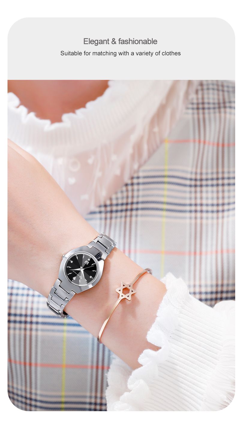 Montre femme en acier tungstène, cadran fin de 25 mm, verre diamant, mouvement à quartz de luxe, cadeau idéal._voghion.com