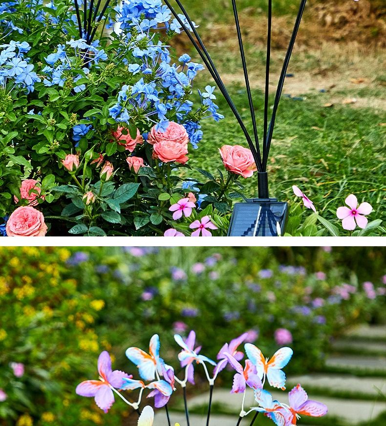 Luce solare a forma di farfalla, con spina da pavimento, simulazione di fiori, luce a farfalla, luce LED per esterni, impermeabile, da giardino e prato_voghion.com