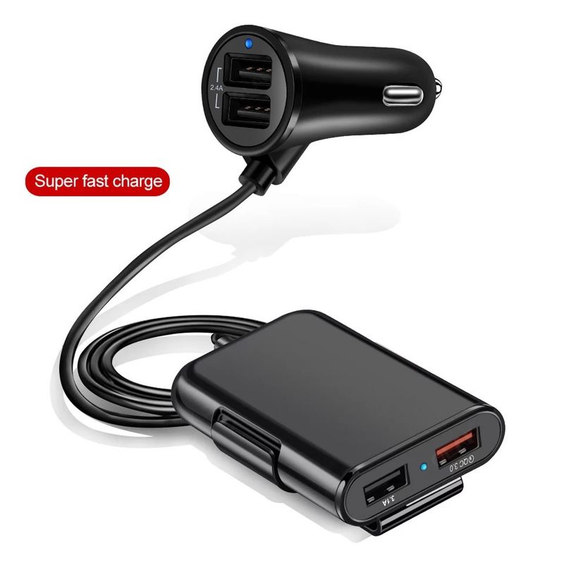 Music Festival  40W 8A QC3.0 front and rear seat charger fast one to four USB with cable, multi port flash charging, car charging_voghion.com