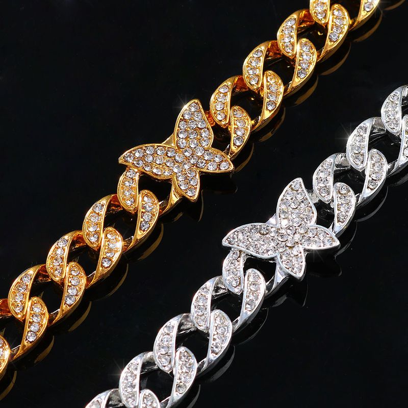 Accessoires Mode Ingelegde Cubaanse Enkelband Hiphop Hip Hop Diamant Vlinder Enkelband_voghion.com