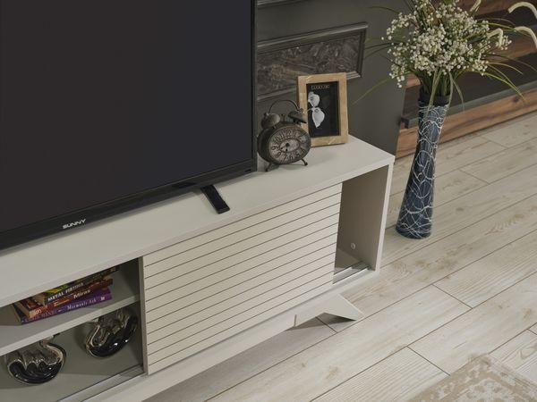 FurnisHome Store Luxia Mid Century Modern Tv Stand 2 Sliding Door Cabinet 2 Shelves 67 Inch Tv Unit, Grey_voghion.com
