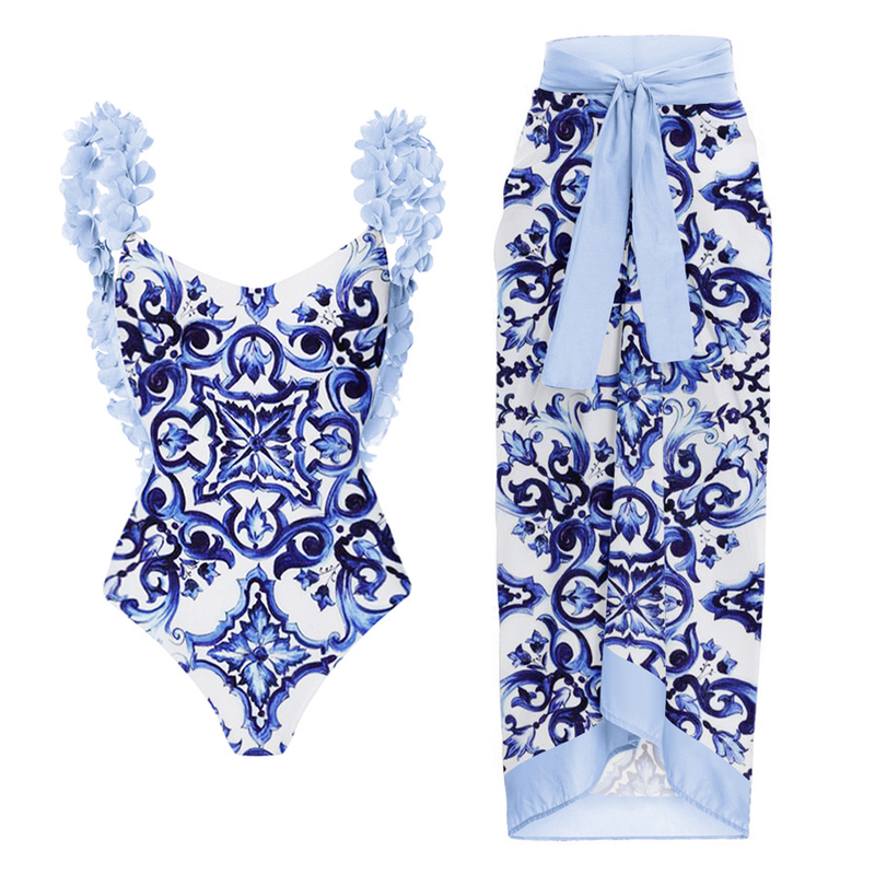 Conjunto de traje de baño de una pieza con estilo para vacaciones en la playa para mujer_voghion.com