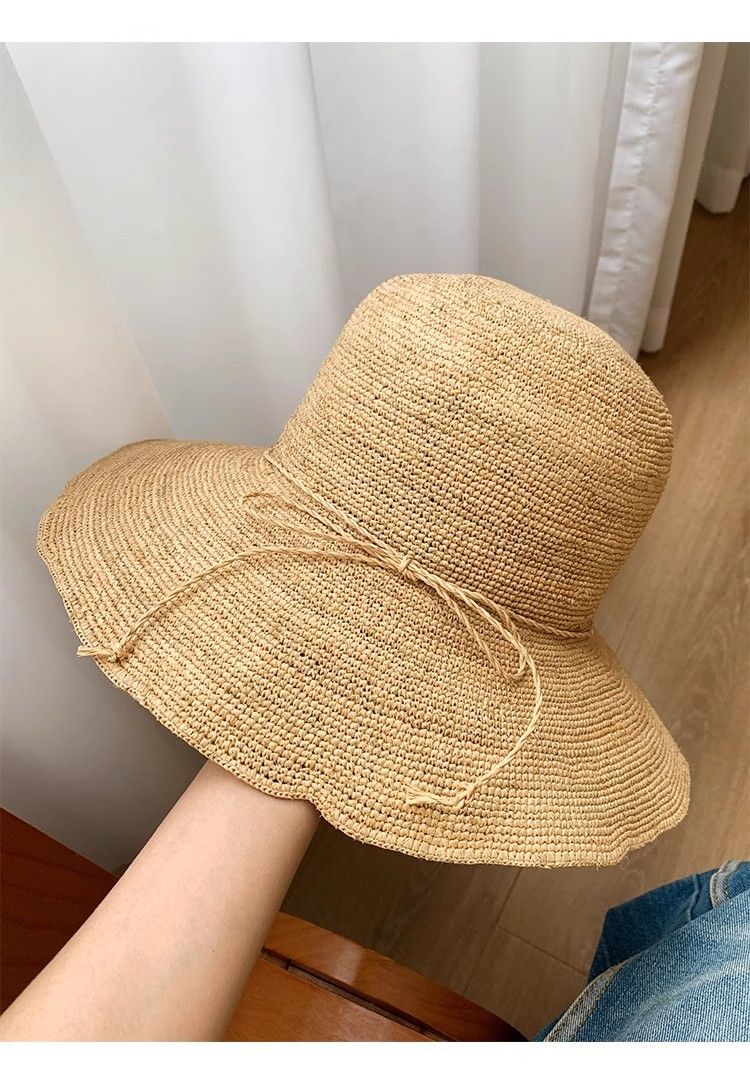 Cappello da pescatore in paglia, da donna, estivo, a tesa larga, con protezione solare, per le vacanze al mare, fatto a mano e finemente intrecciato_voghion.com