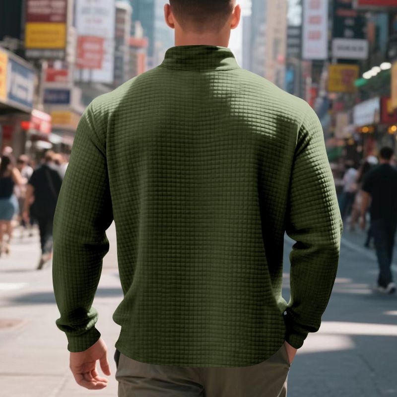 Men's Casual Pullover Sweatshirt With Jacquard Design, Stand Collar & Half-Zip, Loose Fit, Autumn/Winter Essential_voghion.com