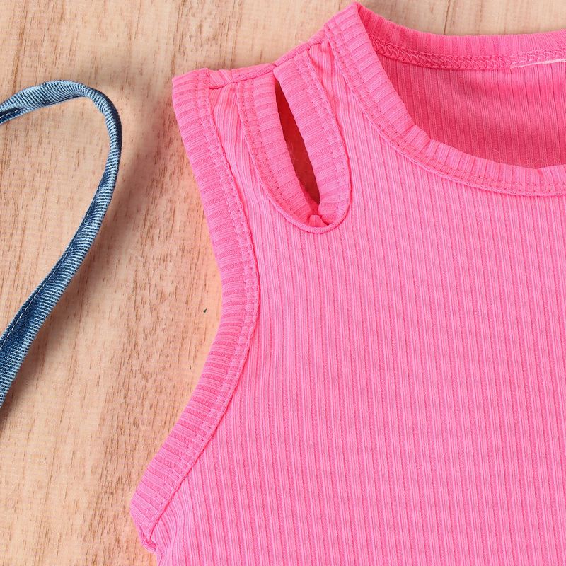 Set da ragazza estivo per bambini delle scuole medie e piccole, a righe, senza maniche, canottiera con spalle scoperte, pantaloni in denim, borsa con fiocco_voghion.com