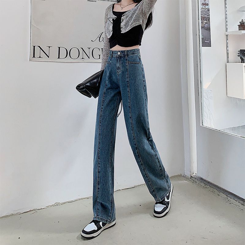 Jeans larghi a vita alta nuovi per l'inizio dell'autunno per le donne, vestibilità comoda in stile americano, taglie forti, piccola statura, gamba dritta snellente_voghion.com