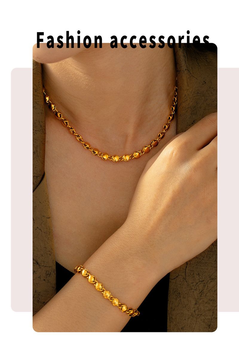 Collana con bracciale di perline rotonde semplice in rame placcato oro, conservazione del colore, set di gioielli di lusso di alta qualità_voghion.com